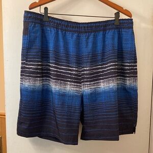 Speedo navy & light blue striped swim trunk